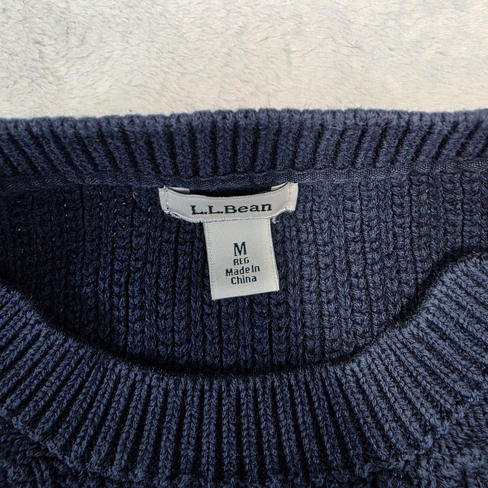 L.L.Bean Blue‎ Sweater Ribbed Cotton Crew Neck Long Sleeve Navy Women Medium - Picture 4 of 10